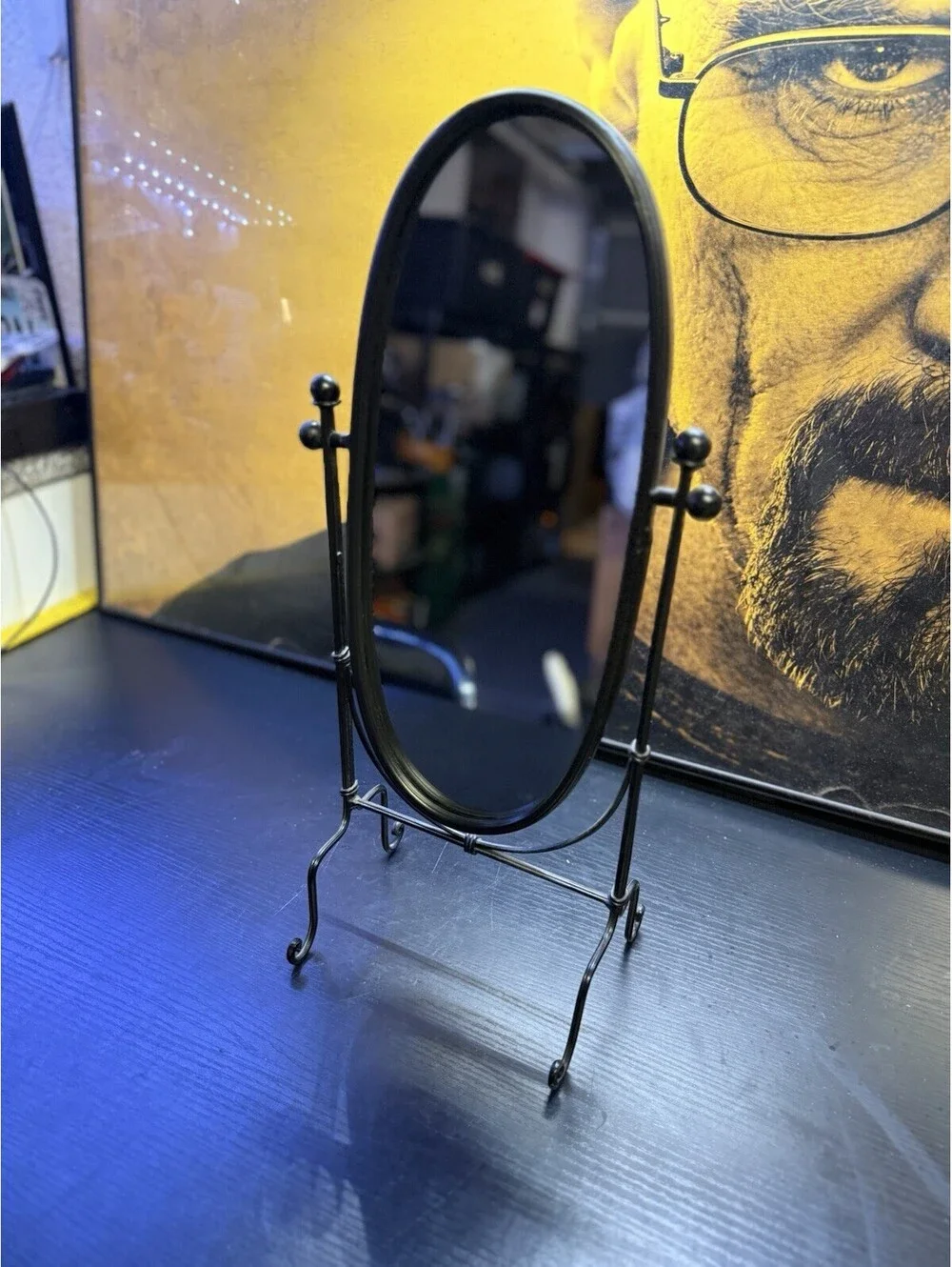 Hobby Lobby Black Oval Tabletop Vanity Mirror Adjustable Swivel 18in